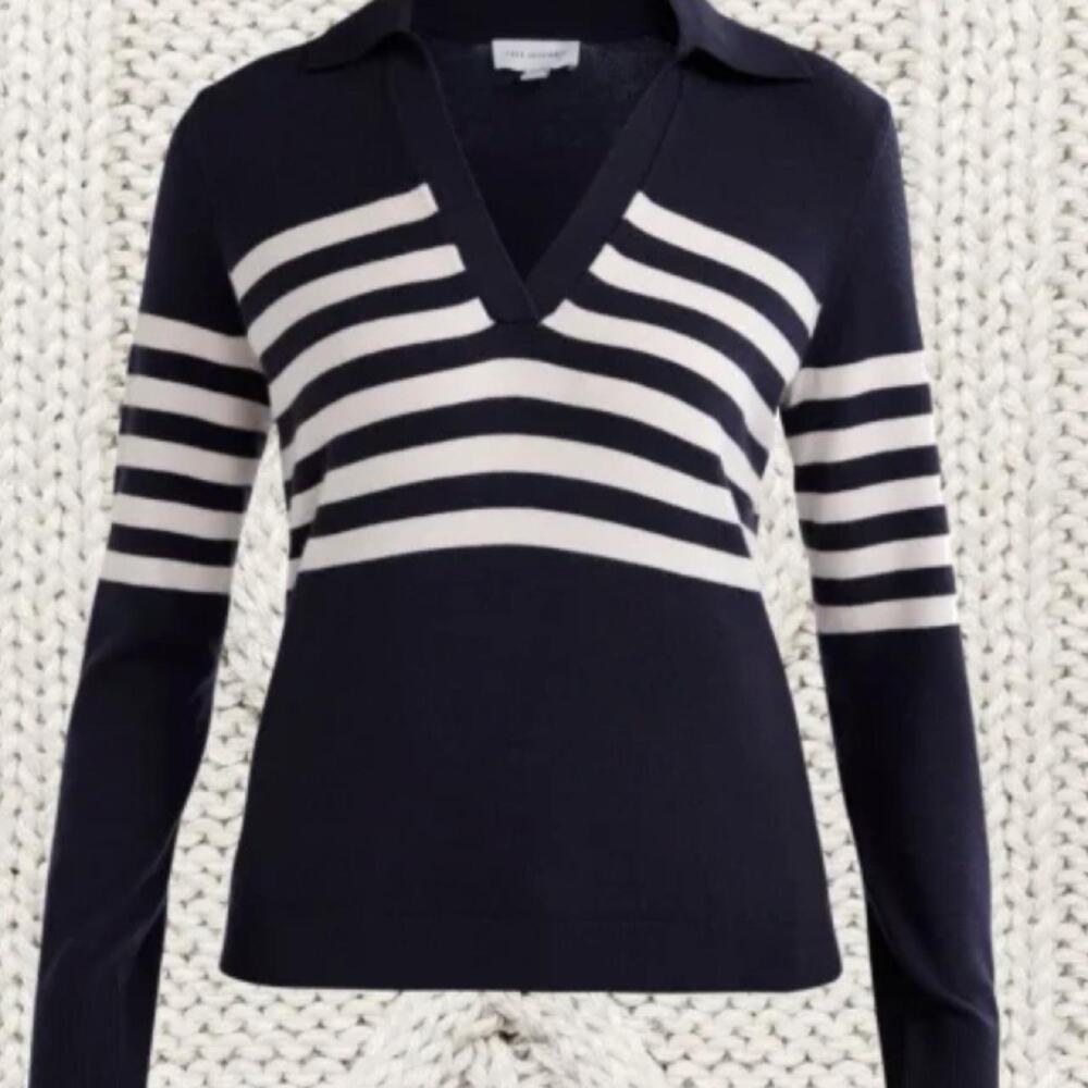 Free assembly navy and white striped polo sweater